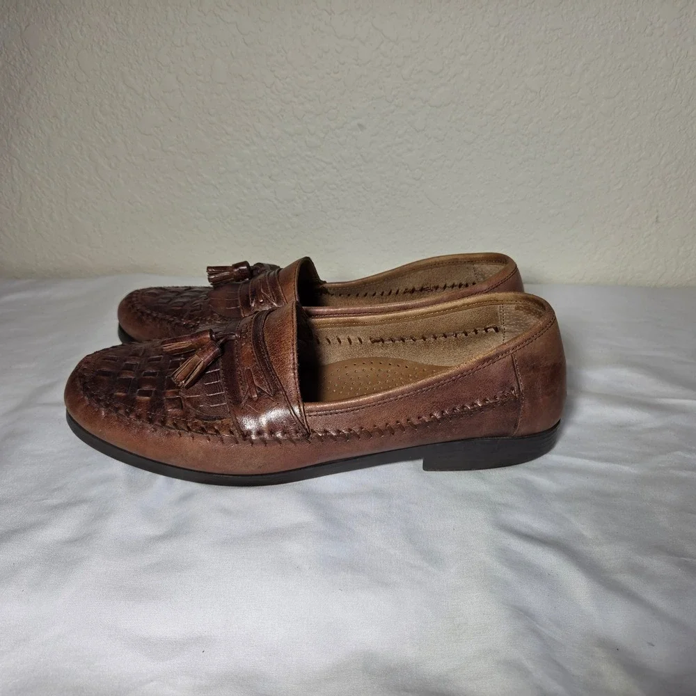 Giorgio Brutini Mens 10.5 D Brown Leather Woven Tassel Kiltie Loafers 12814